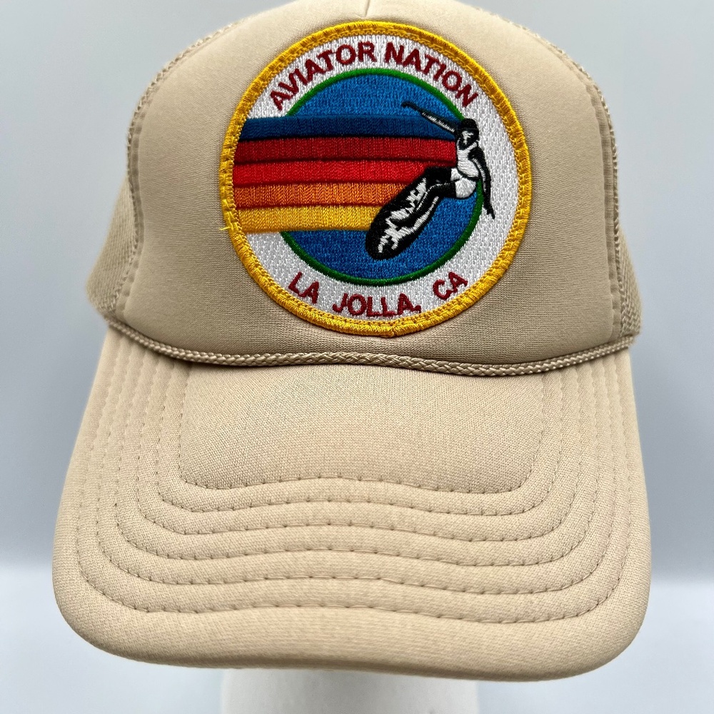 Aviator Nation La Jolla, CA Trucker hat in khaki with Surfer 💗🏄